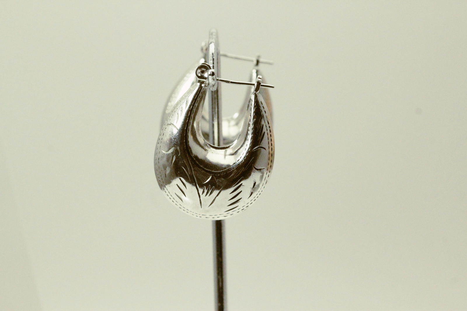 Puffy 3D Sterling Silver 925 Etched Hoop Earrings 8.2 grams (EAR5585)