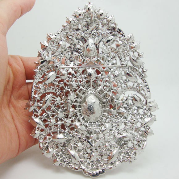 Bride 4.92″ Flower Drop Pendant Bridesmaid Brooch Pin Clear Rhinestone Crystal