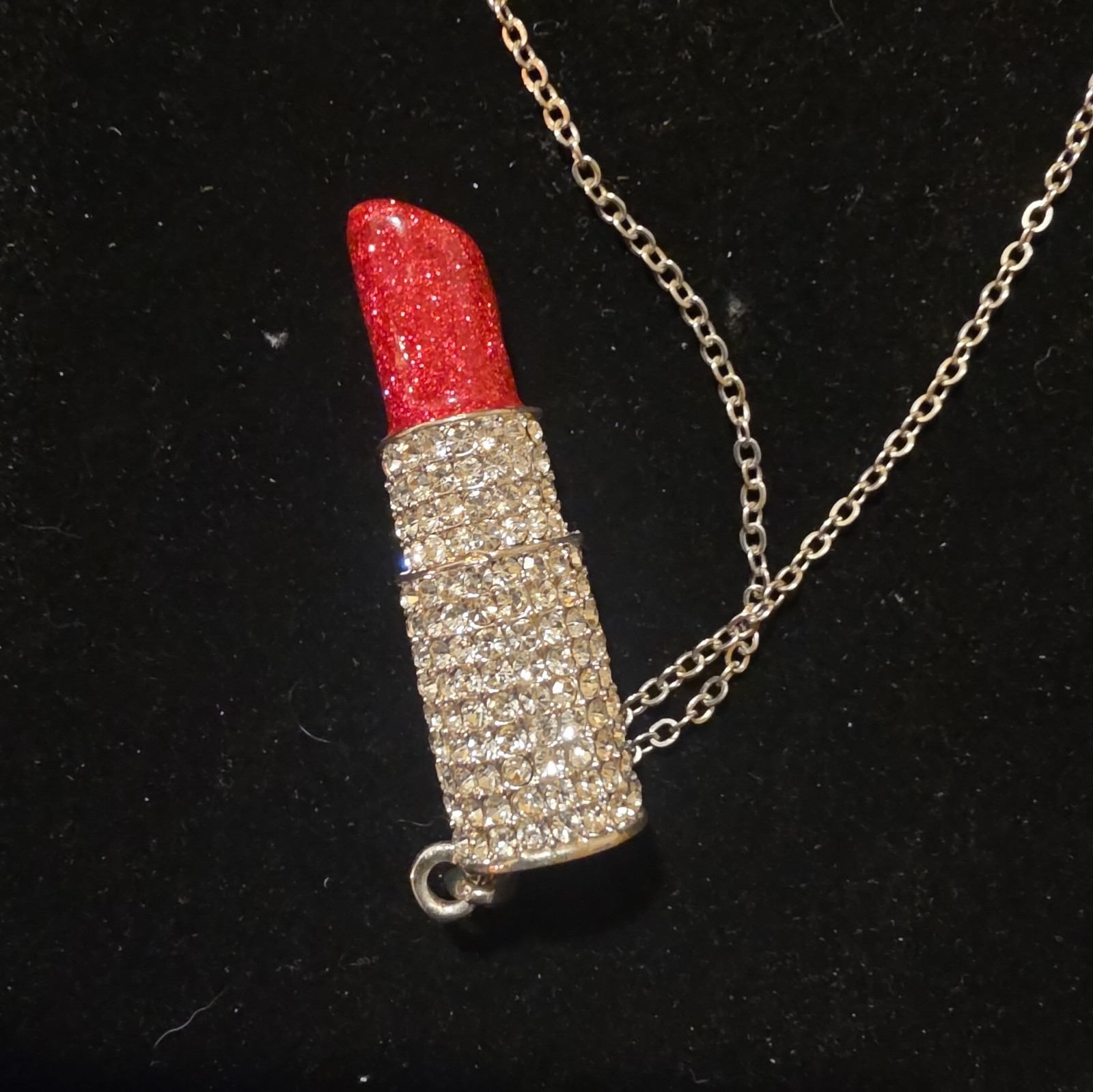 Betsey Johnson Sparkling Hot Pink Rhinestone Lipstick Necklace
