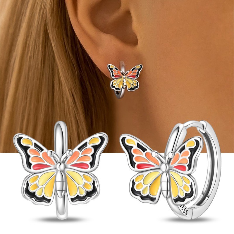 PANDACH 925 Sterling Silver Tiny Butterfly Hoop Earrings for Women Daily Wear