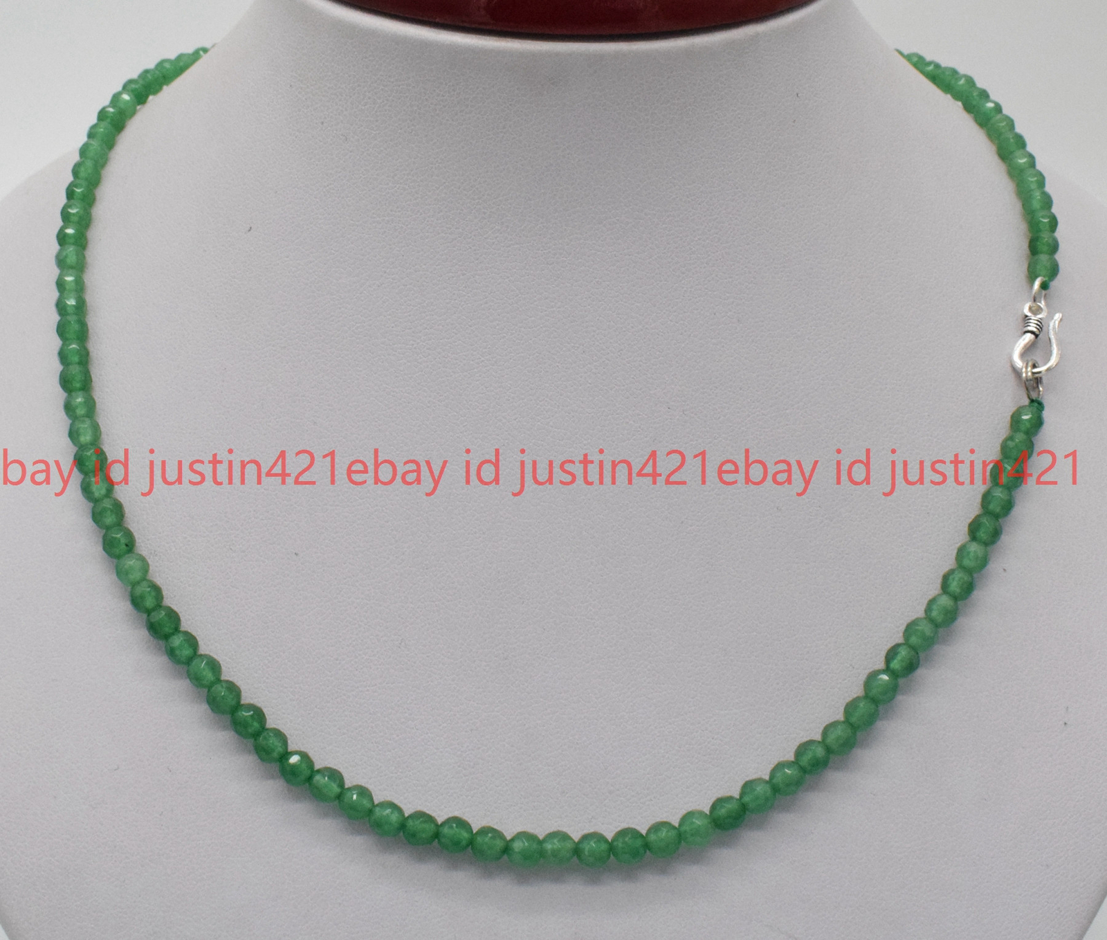 Natural 4mm Faceted Green Jade Round Beads Gemstone Necklace 16-28″ Silver Clasp
