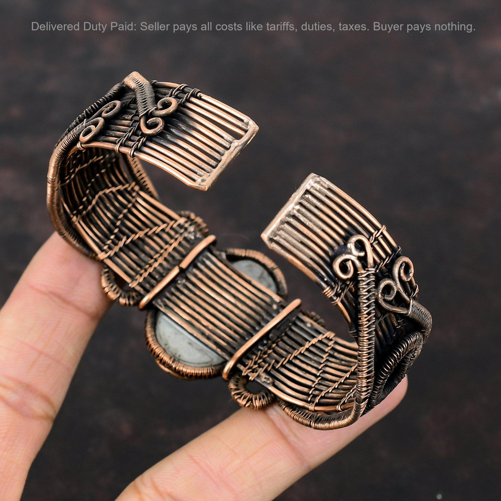 Black Friday Sale Copper Rainbow Moonstone Stone Wire Wrapped Wife Cuff Bracelet