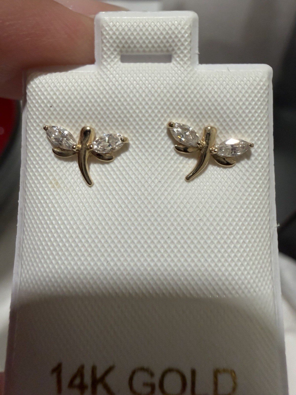 Decadence 14K Yellow Gold Dragonfly Stud Earrings Marquise CZ COA FZK4858Y2W