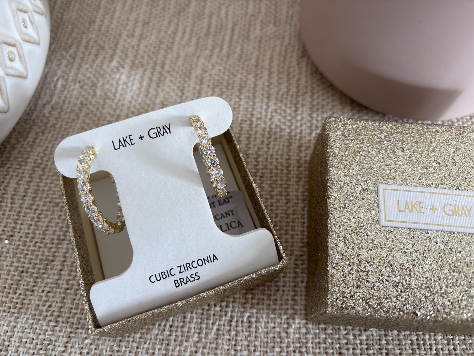 Lake + Gray Earrings Shiny Gold Hoops Hoop Earring Cubic Zirconia Crystal Brass