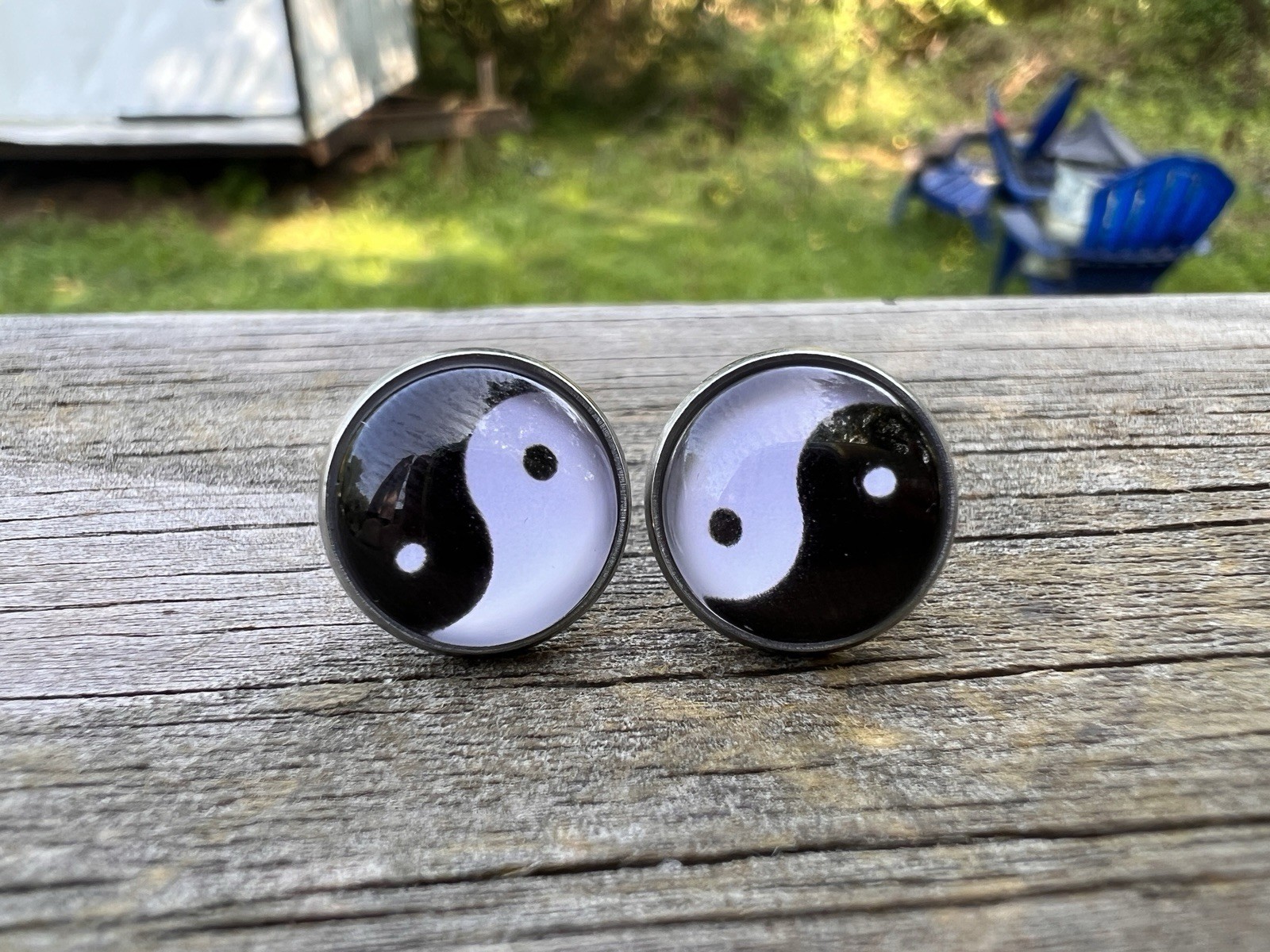 Women’s Men’s Black Yin Yang Stud Earrings