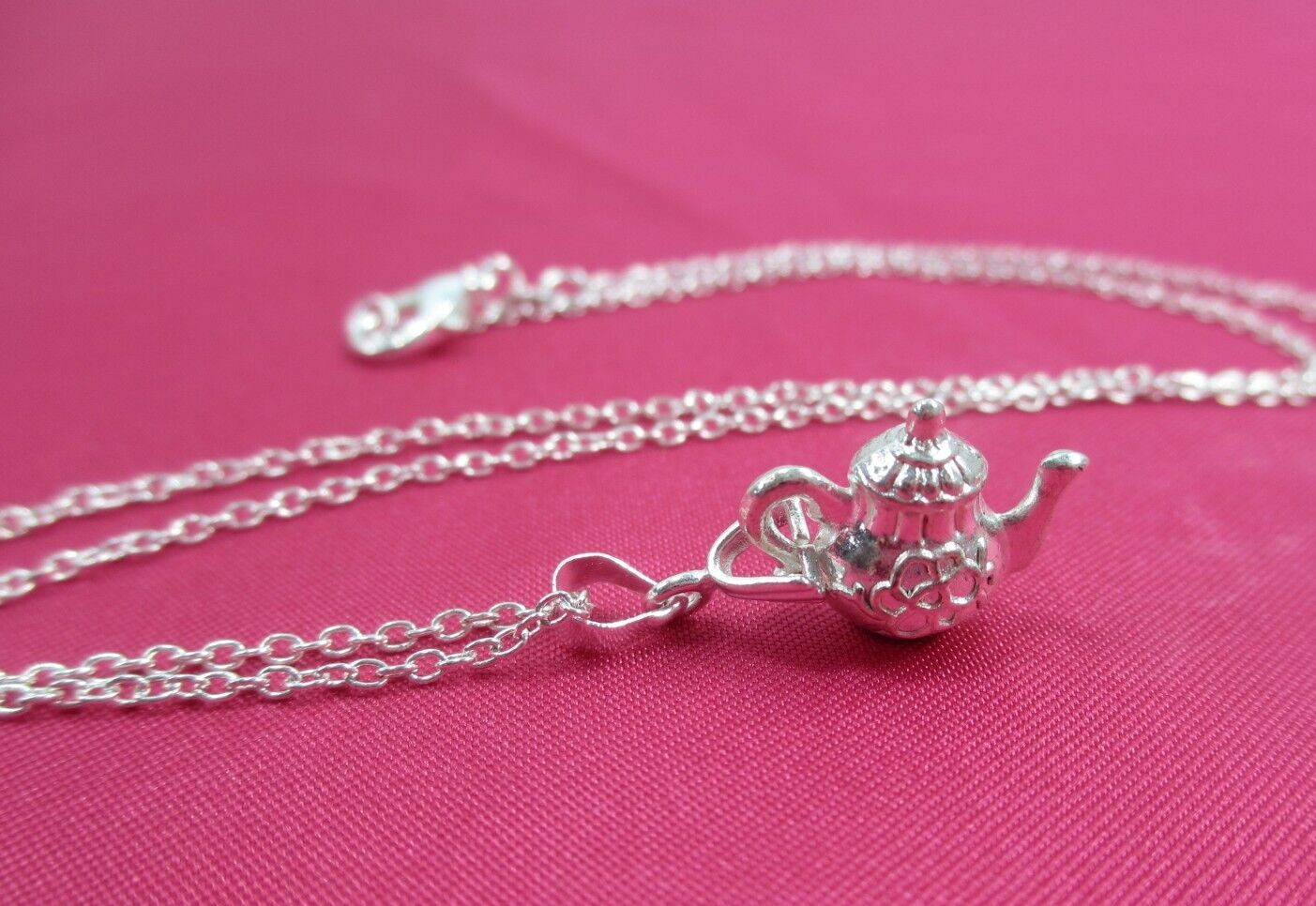 Tiny Teapot Necklace 18in Silver Plated Chain Charm Coffee Pendant NEW