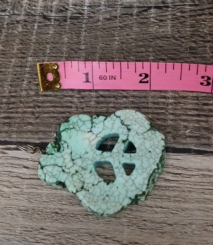Vintage Turquoise Pendant Peace Sign 2″ Cut And Polished Stone