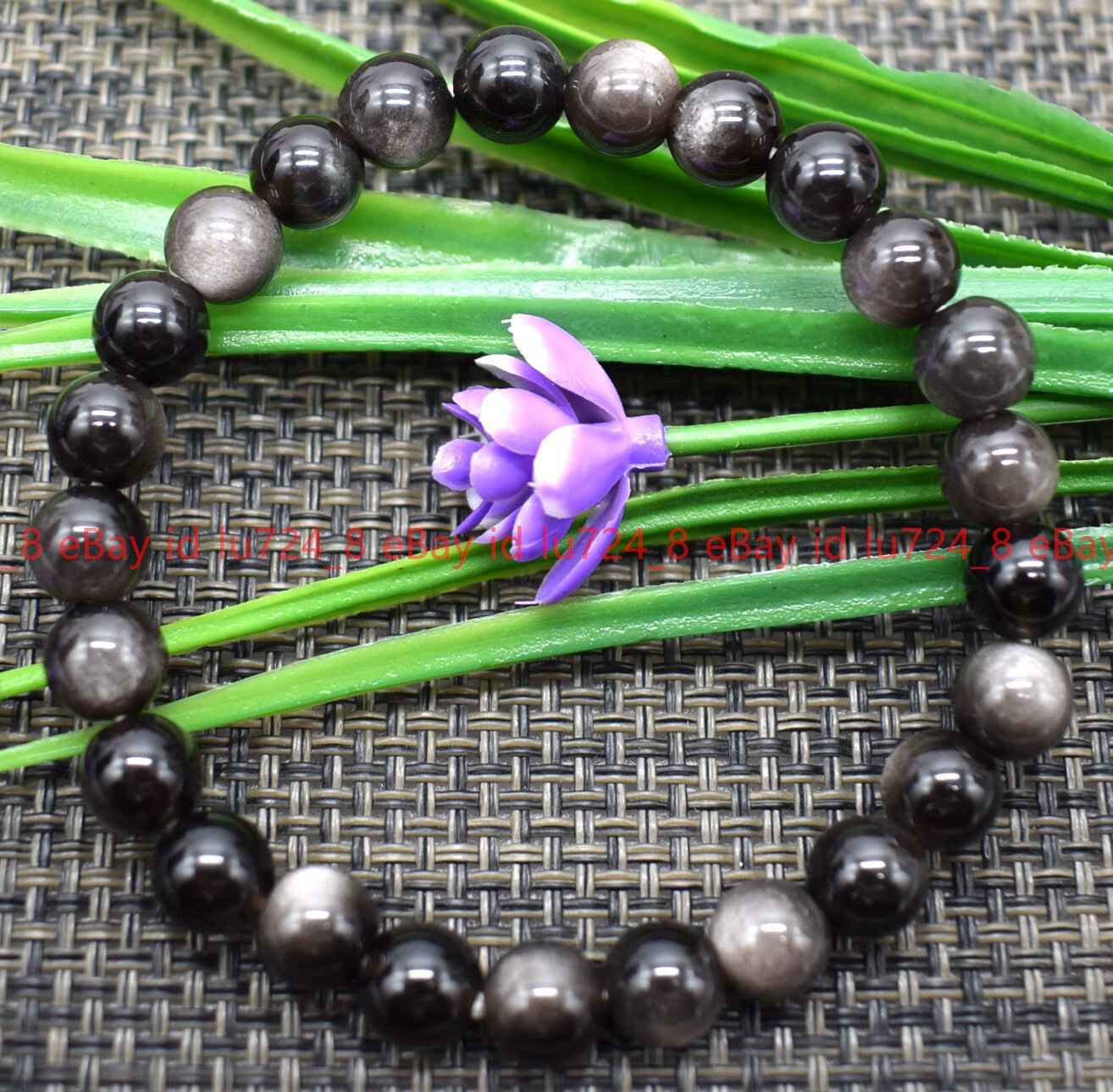 Natural 8mm Silver Obsidian Gemstone Round Beads Elastic Bracelet Jewelry 6-9″