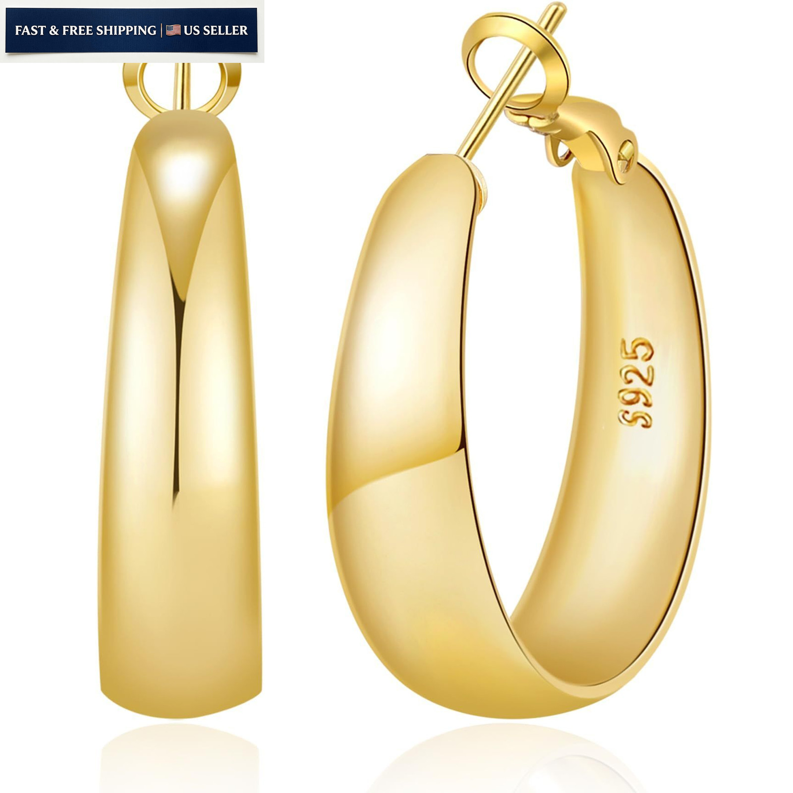 MOYUXI 8mm Tapered Design Thick Large Gold Hoop Earrings for Women 30mm,