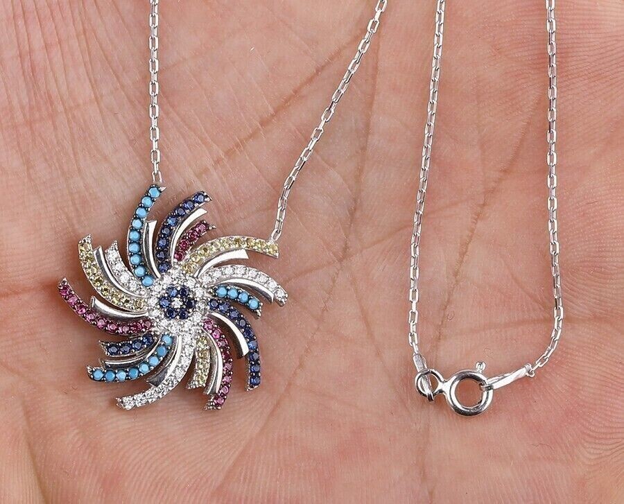 2.00 Ct Round Cut Simulated Multigemstone Unique Pendant 14K White Gold Plated