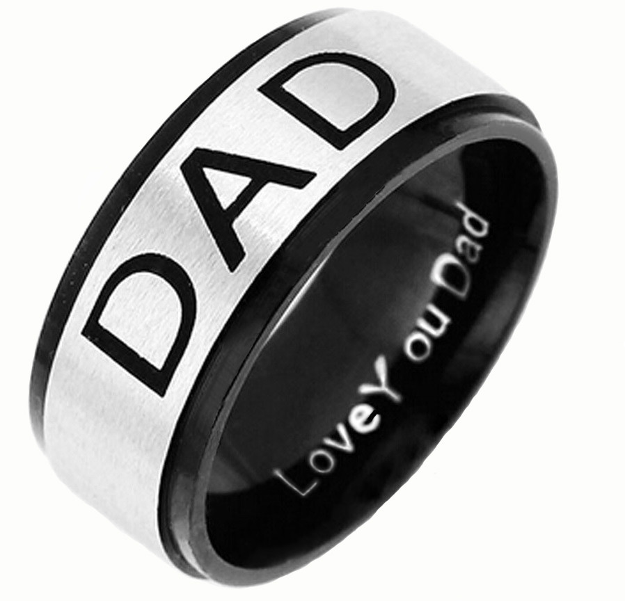 Father’s Day Love You Dad Stainless Ring With 24″ Curb Link Necklace D569G