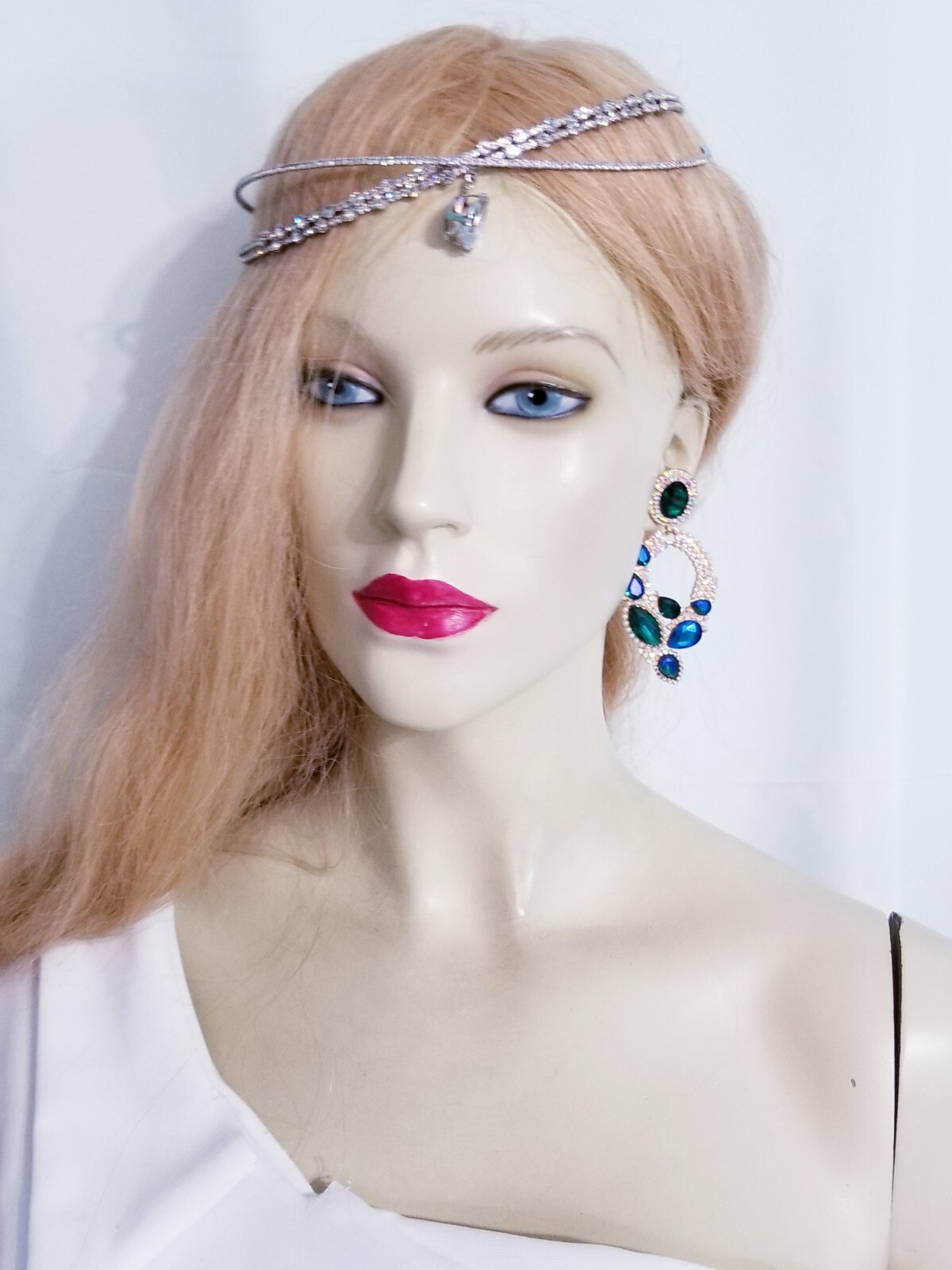 Chandelier Rhinestone Crystal Pageant Bridal Earrings Blue Drop Dangle 3.2 Inch