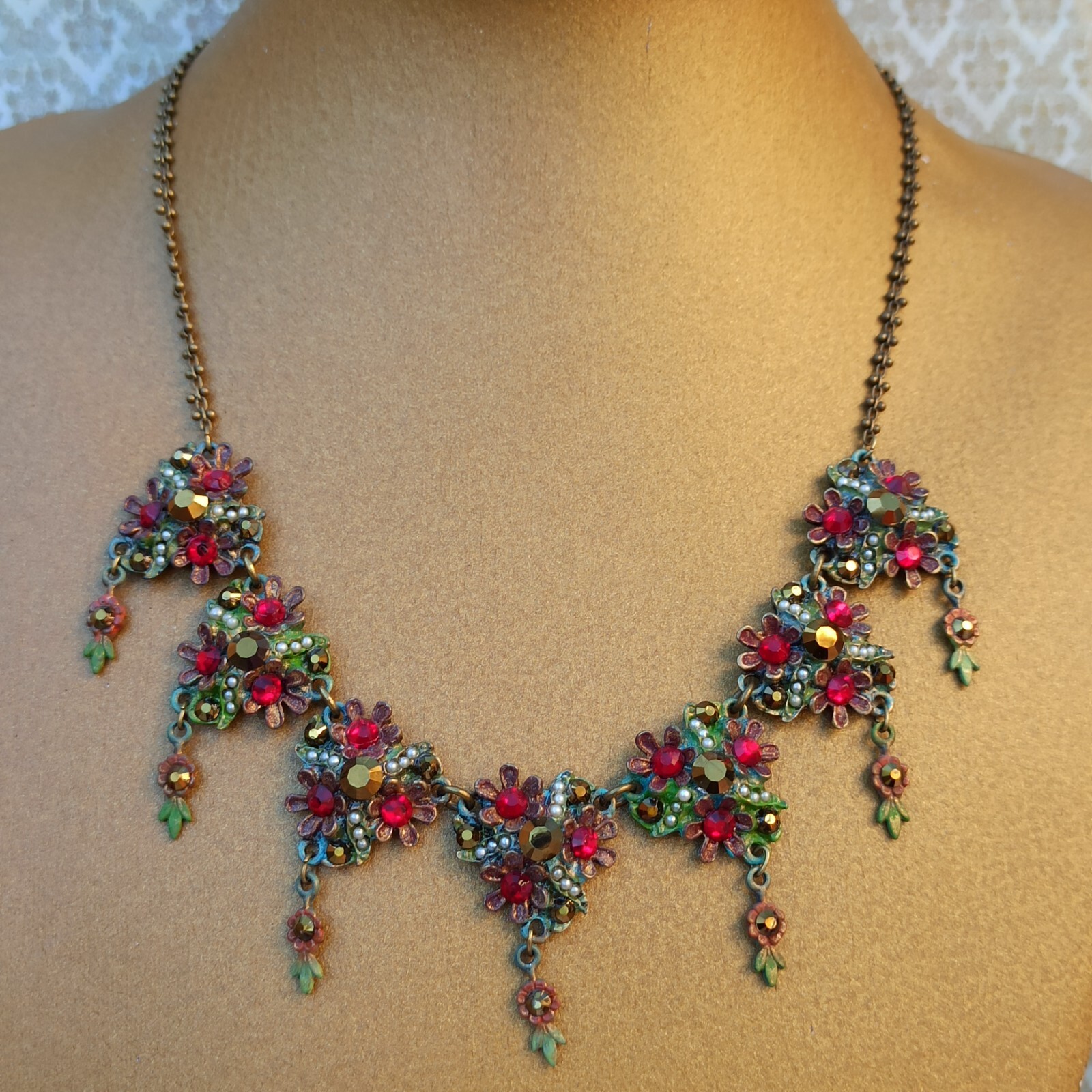Michal Negrin Necklace Statement Chandelier Floral Bib Crystals Cocktail Gift