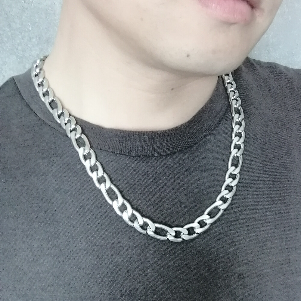 Large Figaro Link W:12MM stainless steel Silver Men bracelet or necklace 8-36in