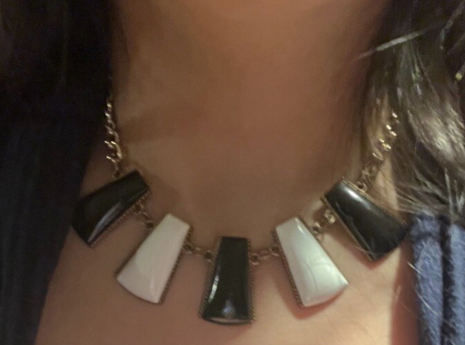 Choker Necklace Black White Rectangle Pendants Chunky Statement Gold Chain Link