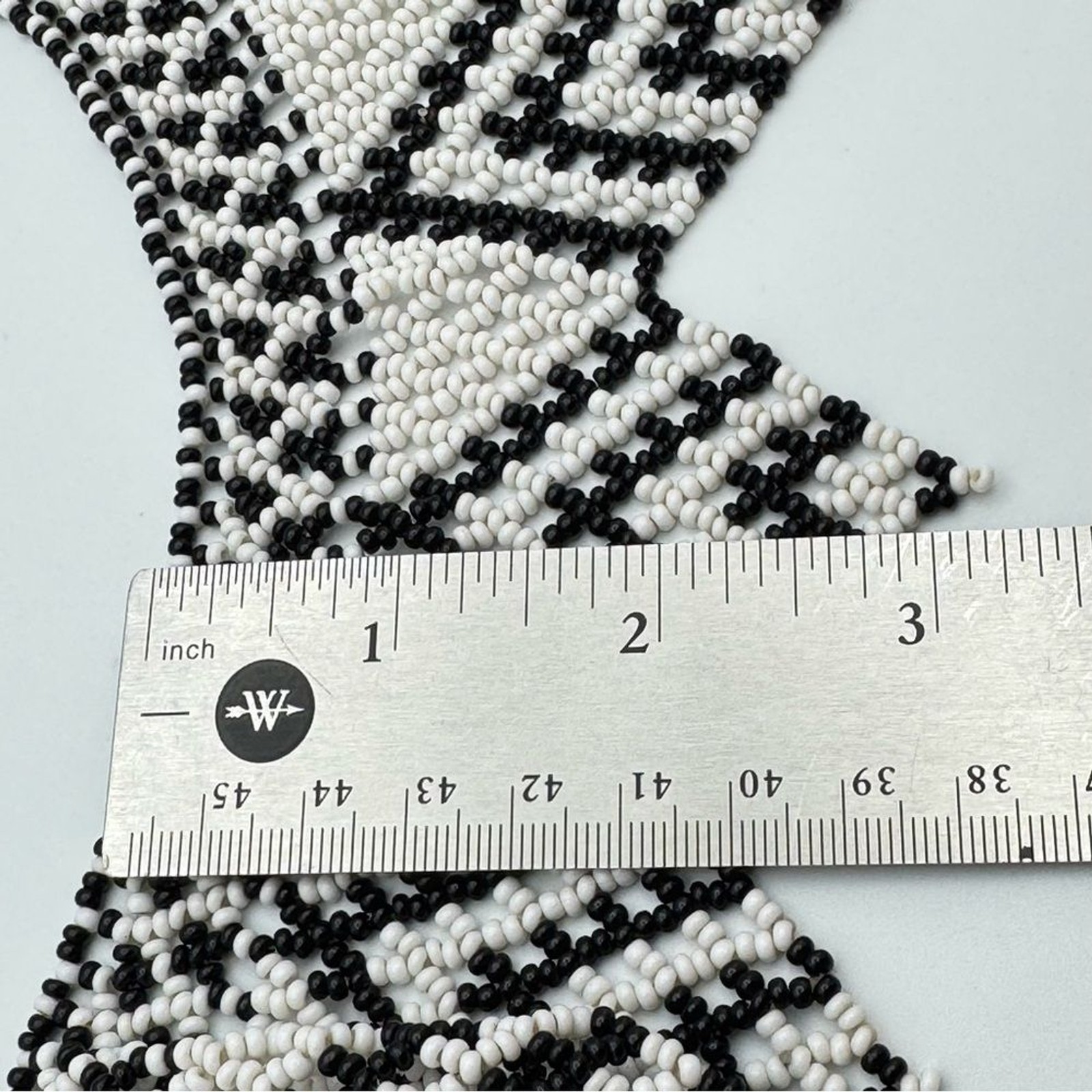 Hand Beaded Black & White Tribal Collar Necklace Statement Bib