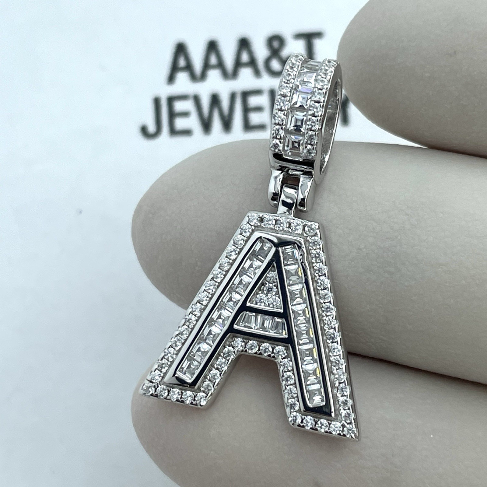 REAL 925 SOLID STERLING SILVER INITIAL LETTER “ A “ BAGUETTE PENDANT