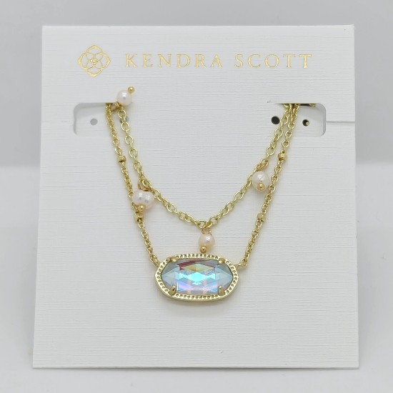 Kendra Scott Elisa Gold Pearl Multi Strand Pendant Necklace In Dichroic Glass