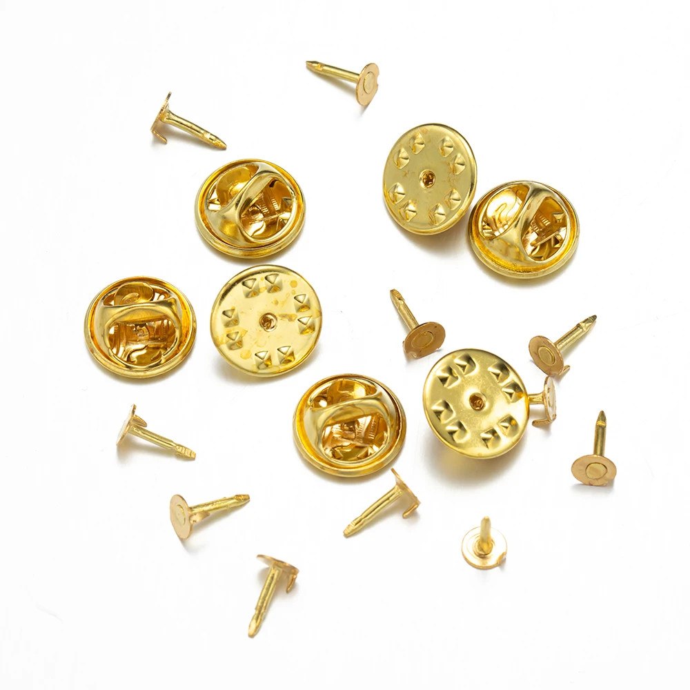 100pc Metal Locking Pin Back Brooch Badge Holder Lapel Base For DIY Jewelry