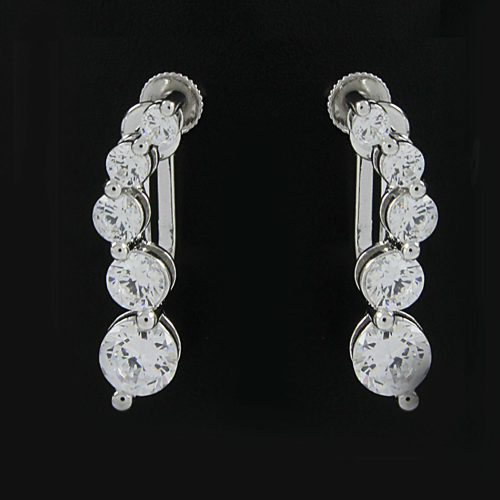 14K Gold Plated Silver Round Simulated Diamond Screw Back Non-Pierced Earrings