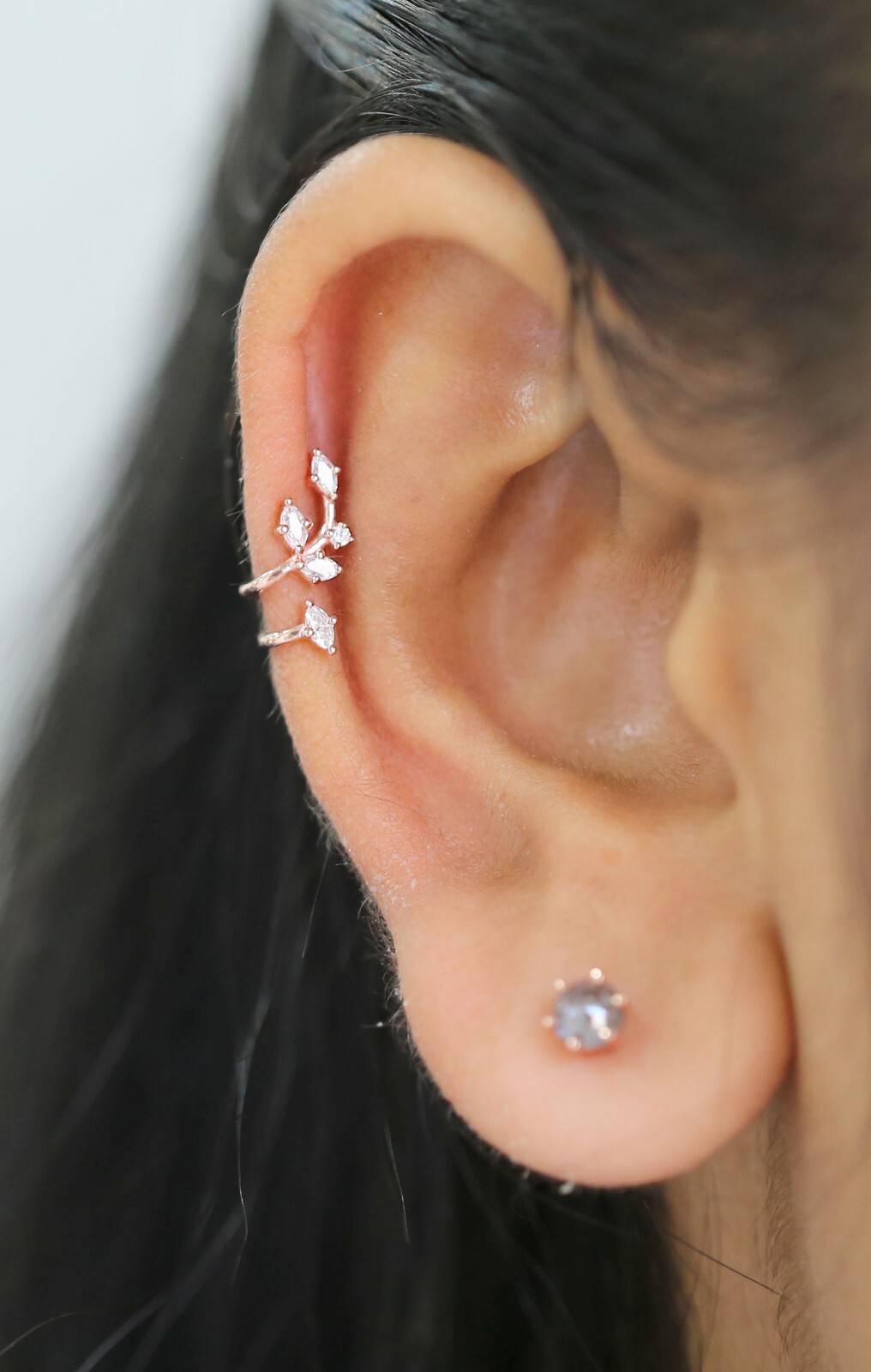 Natural Round / Marquise Diamond Ear Cuff 14K Rose White Yellow Gold KD1079