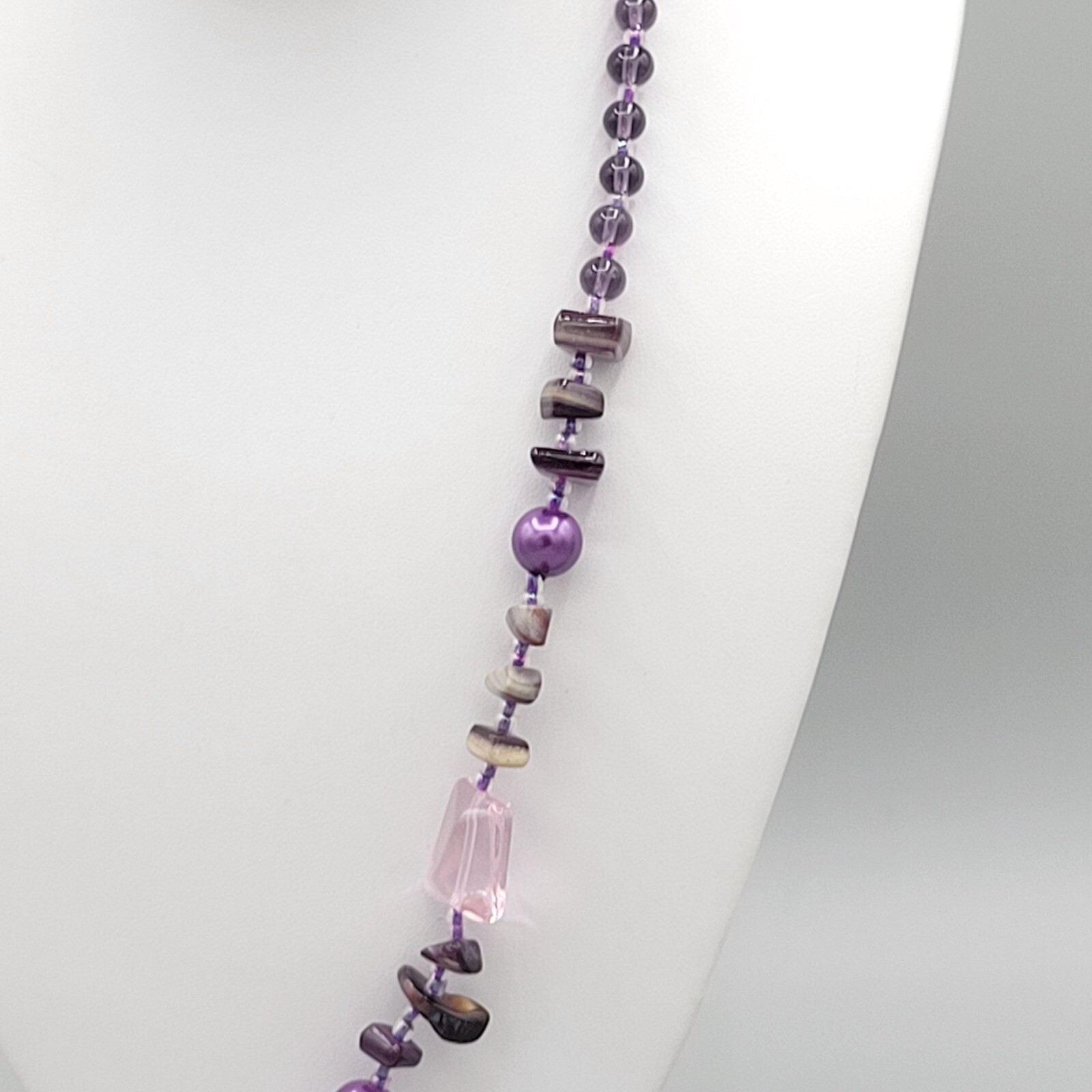 Womens Purple Dyed Agate Gemstone Mixed Shapes Y Drop Beaded Necklace 26 in