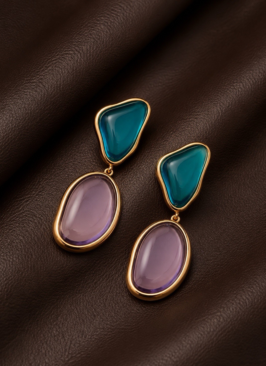 Natasha Clear Earrings Gripoix Lucite Gold Cabochon Boho Geometric Statement VTG