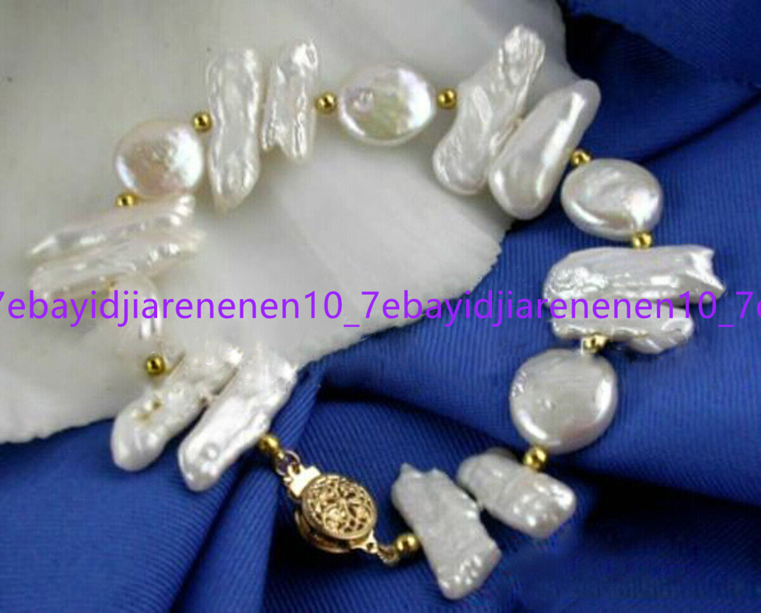 NATURAL 11-12MM WHITE COIN BIWA FRESHWATER REAL BAROQUE PEARL BRACELETS 7.5 in