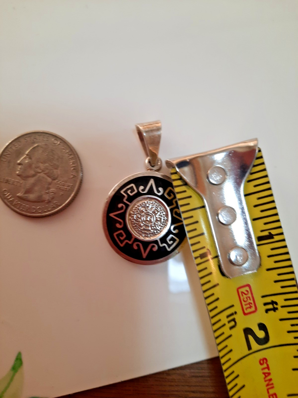 Sterling Silver Aztec Mayan Sun Calendar Pendant Small 11 Grams one sided