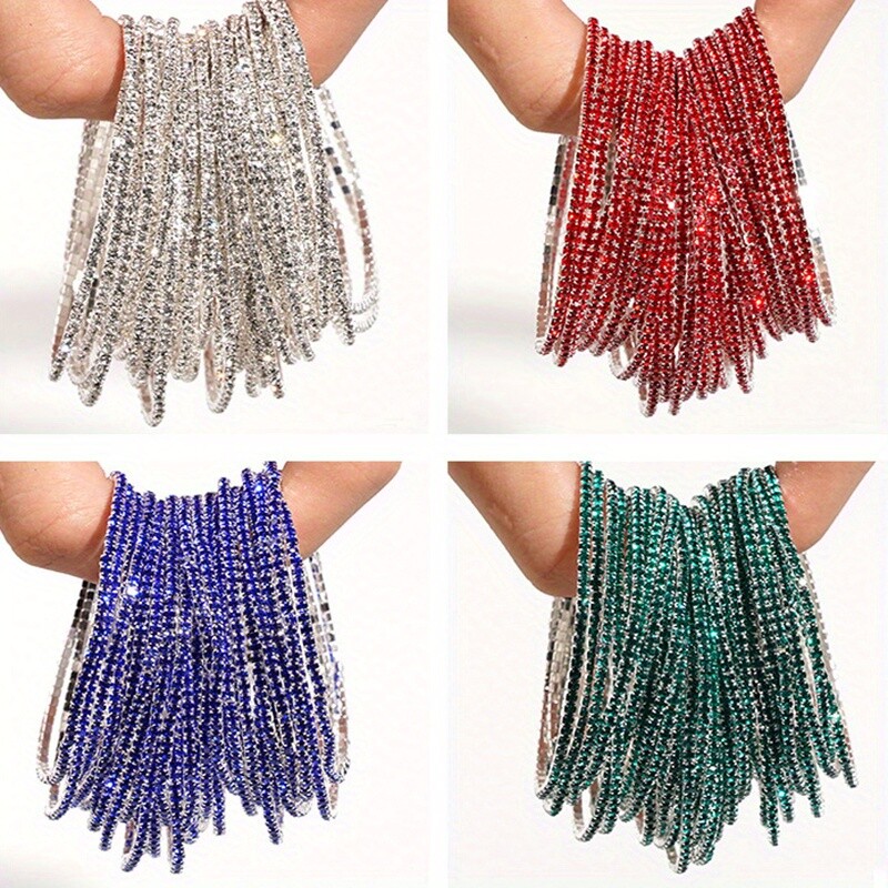 50/100 PCS (Random) Multicolor Rhinestone Elastic Stackable Bracelet Set