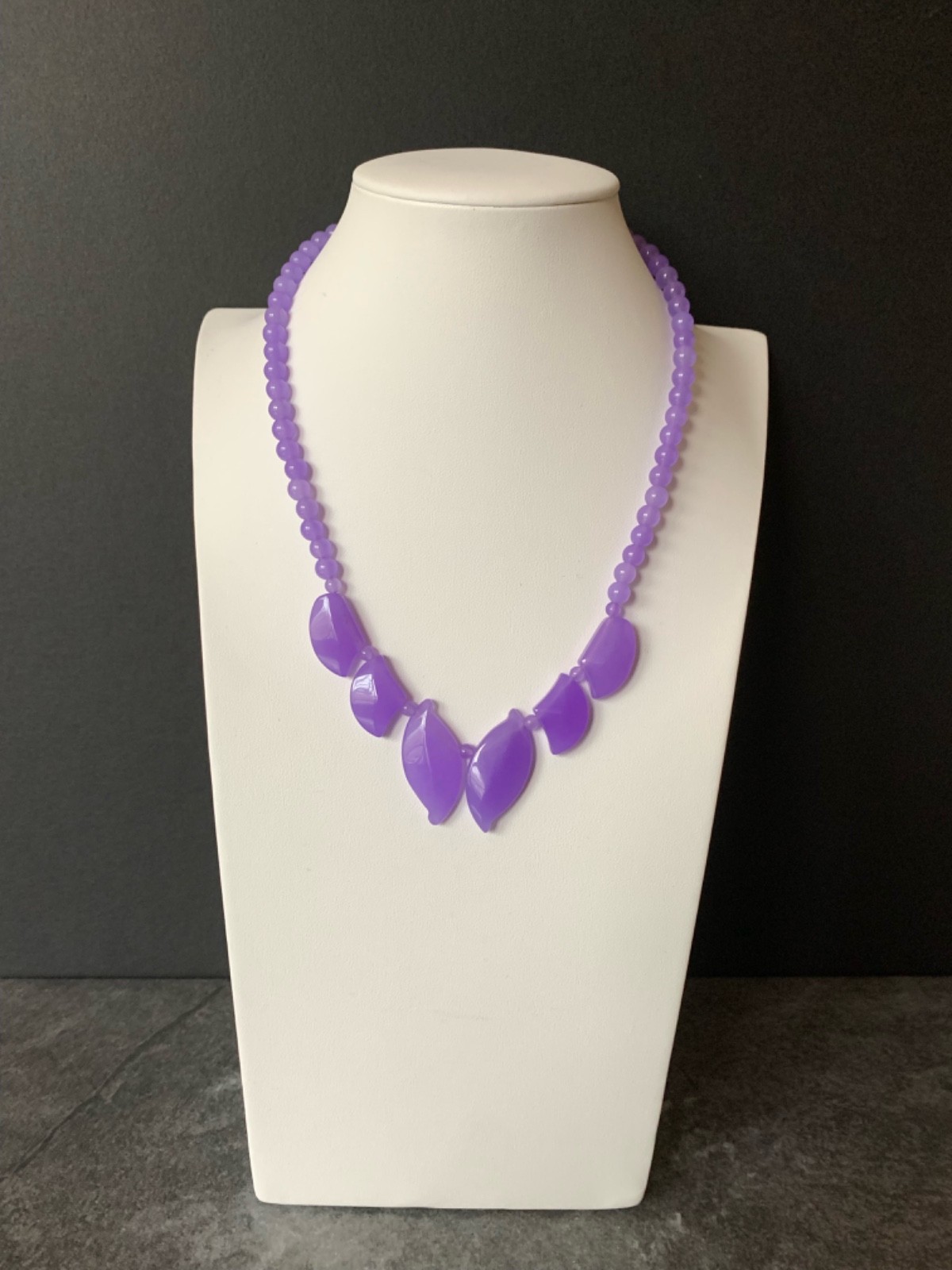 Violet Jade Leaf Necklace varied sized beads, 17 inch Necklace 36
