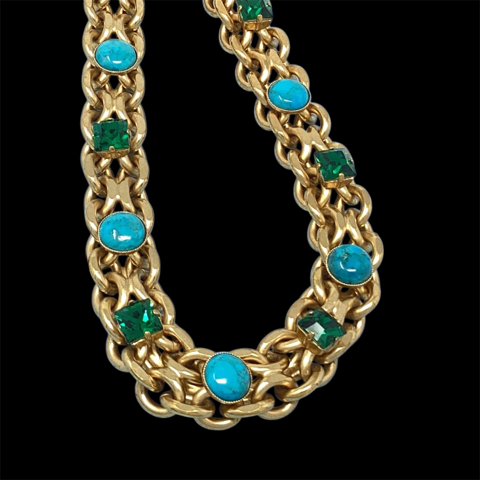 Lanvin Paris Long Necklace / Belt Gold-Tone Turquoise & Green Crystal New + Box