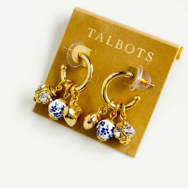 New Talbots Bead Heart Convertible Hoop Earrings Women Party Vacation Jewelry