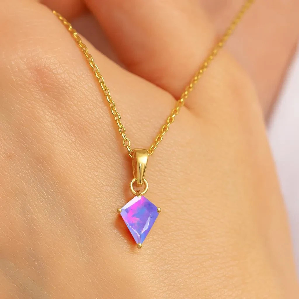 AAA Lavender Opal Kite Gemstone Pendant Necklace, Natural Fire Opal Gemstone