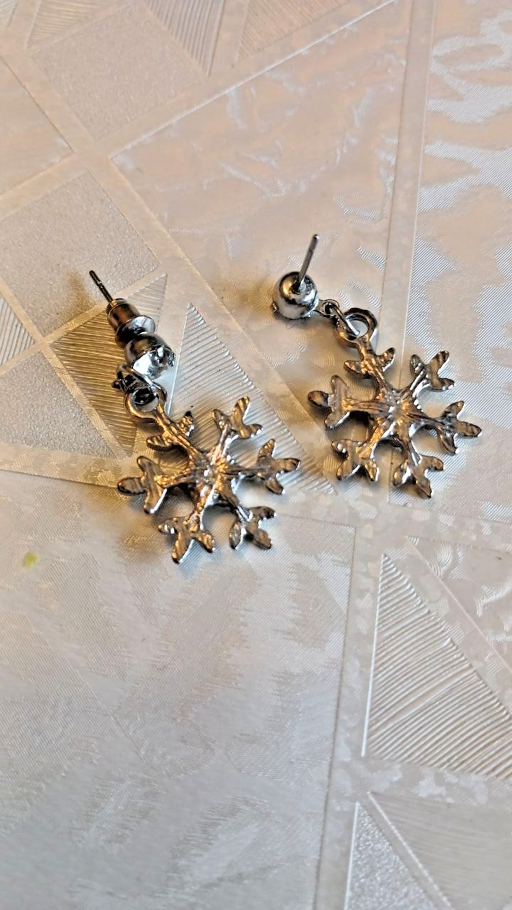 Silver Snowflake Earrings Crystal Rhinestone Winter Drop Dangle Christmas Gift