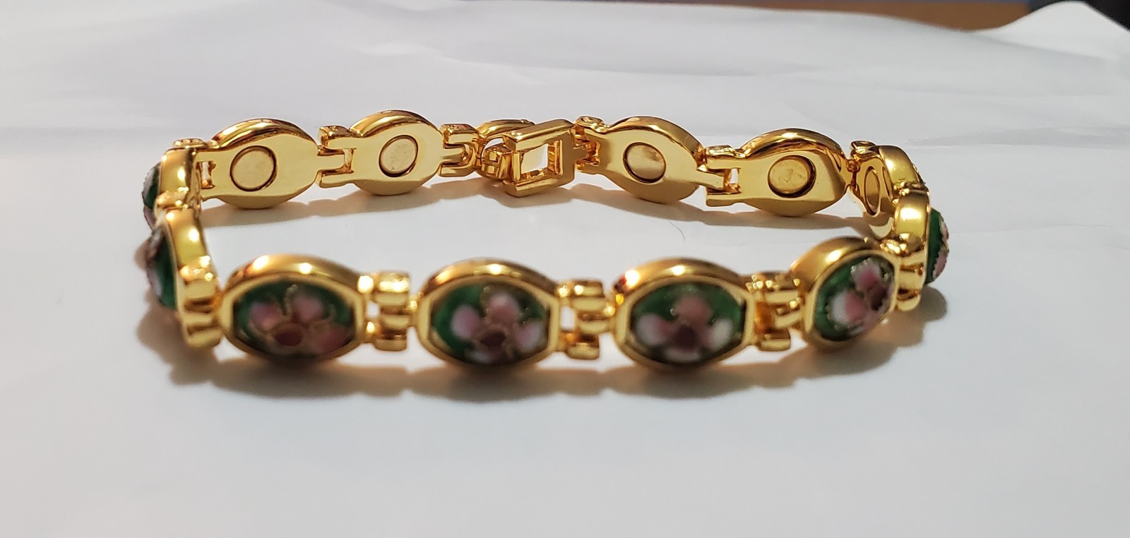 Men Women Magnetic Bracelet Green Background With Flowers Sz 8″ 😍Beautiful