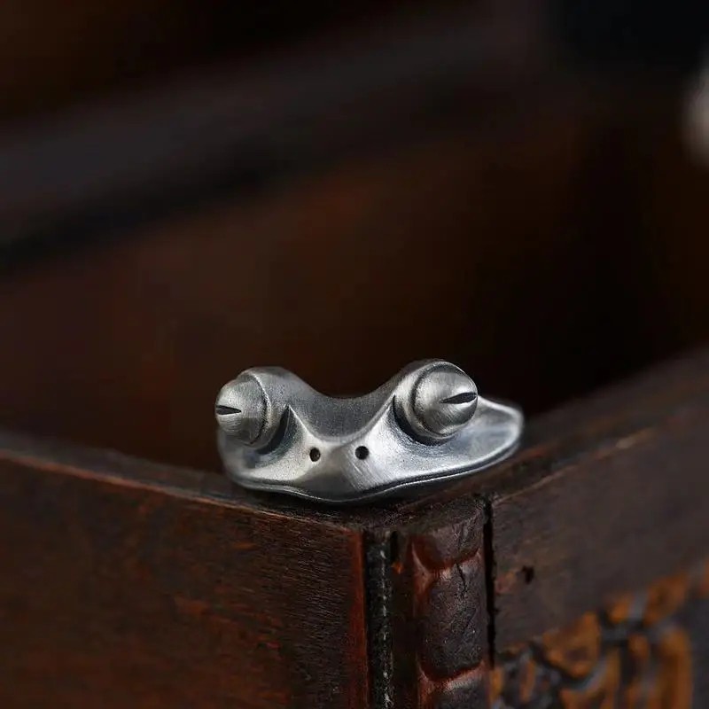 Vintage Brass Frog Adjustable Ring Retro Animal Toad Statement Jewelry Unisex