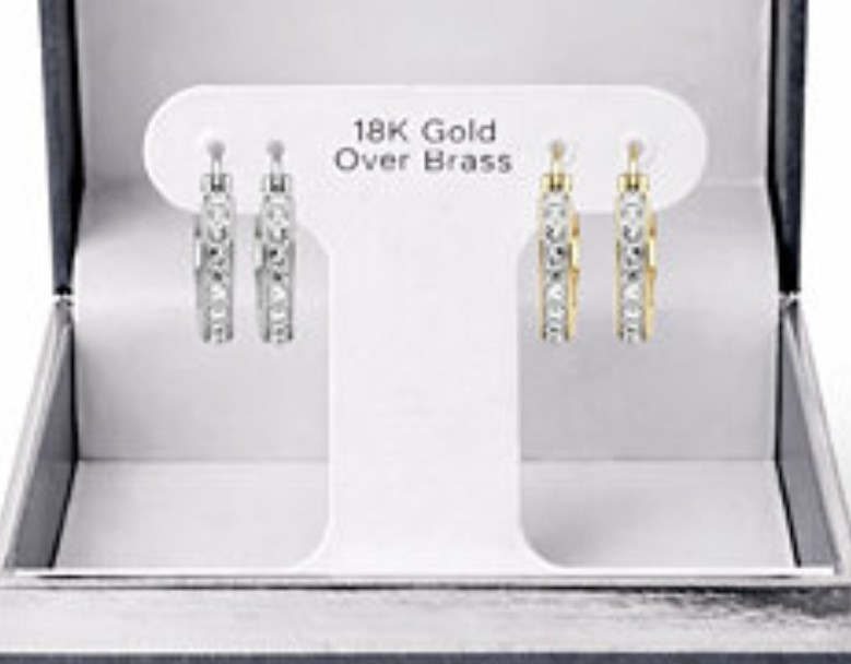 NWT 2 Sets of Gold Plated Hoop Earrings with Channel Set Crystals