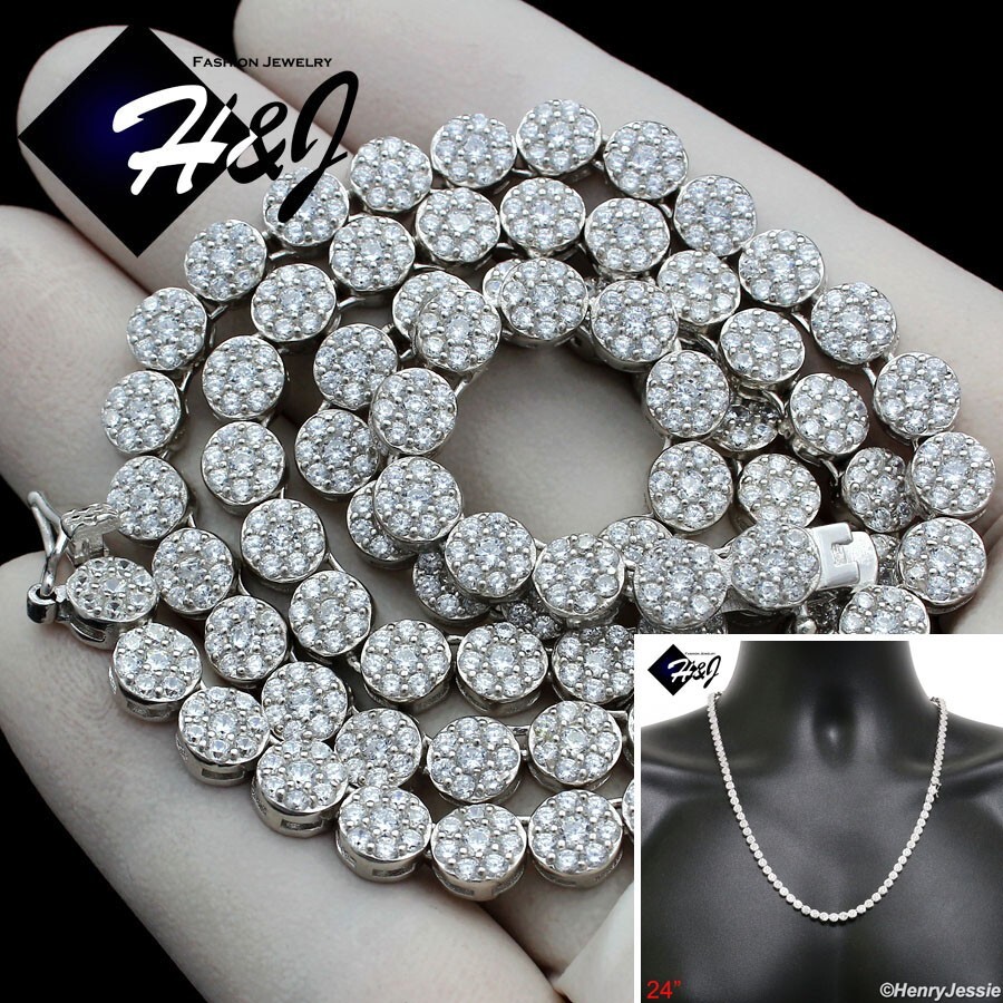 SOLID 925 STERLING SILVER 24″X5MM ICY BLING CZ 1 ROW FLOWER CLUSTER NECKLACE*N15