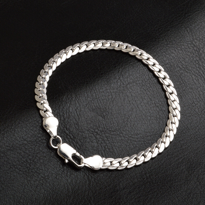 18K Yellow Gold Plated 5MM Flat Curb Chain Solid Link Bracelet Mens & Womens 8″