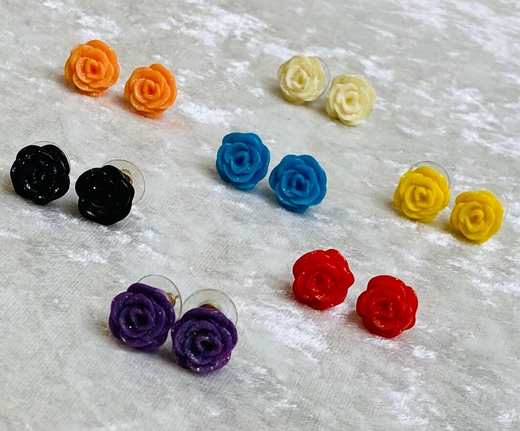 Lot Adorable Rose Shaped Glitter Floral Stud Earrings Variety Vibrant Colors