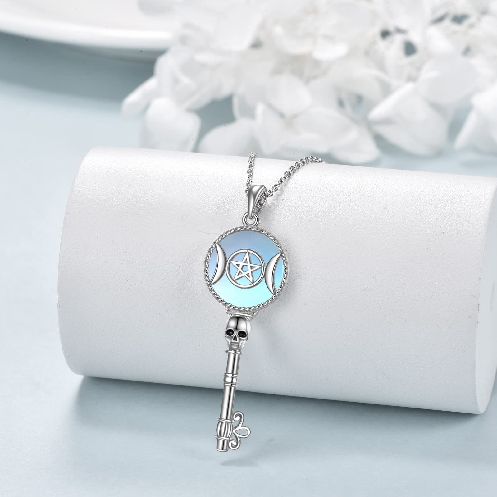 Hecate Necklace Moonstone Star of David Amulet Pendant Necklace Sterling Silver