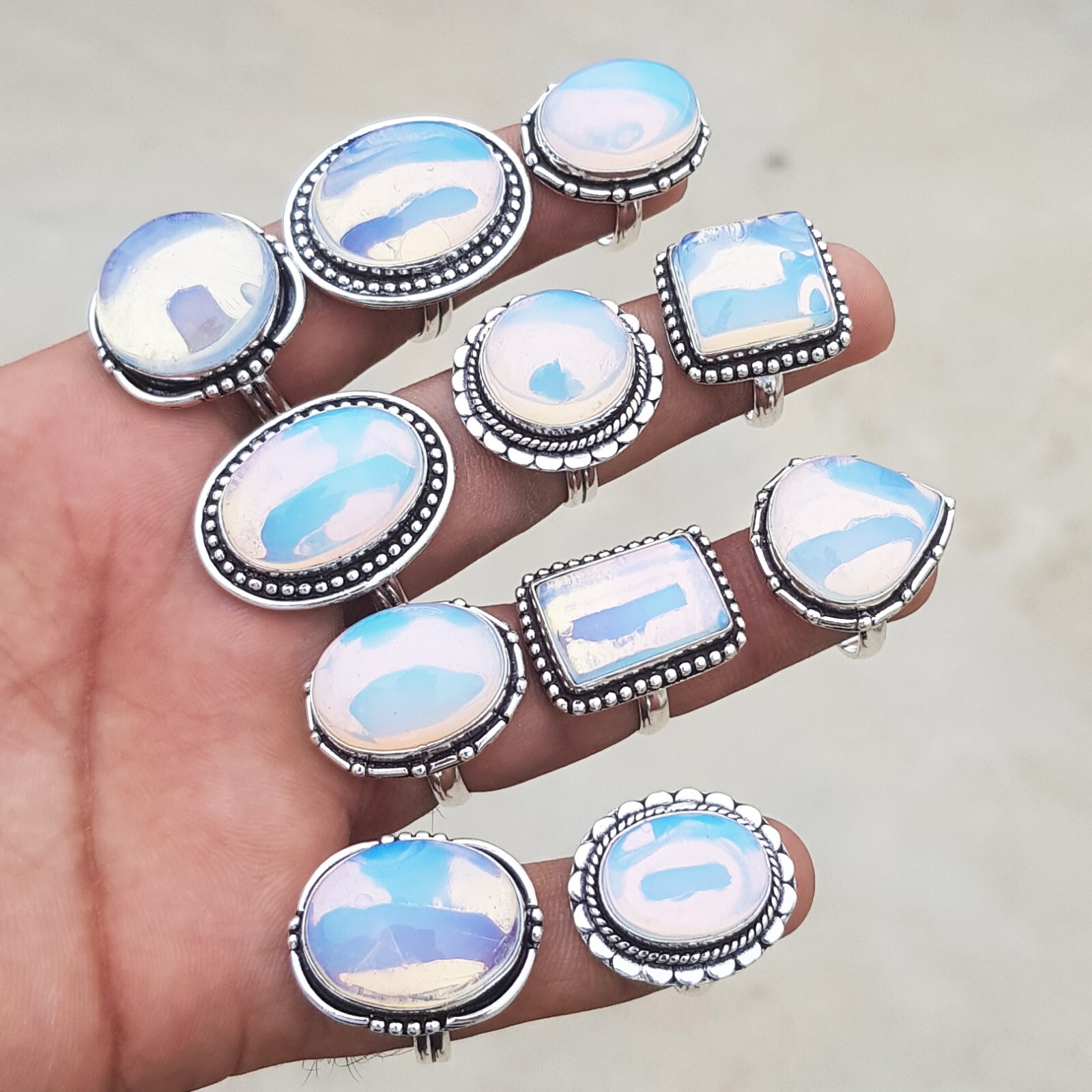 Opalite Gemstone Silver Plated Handmade Rings For Women Jewelry