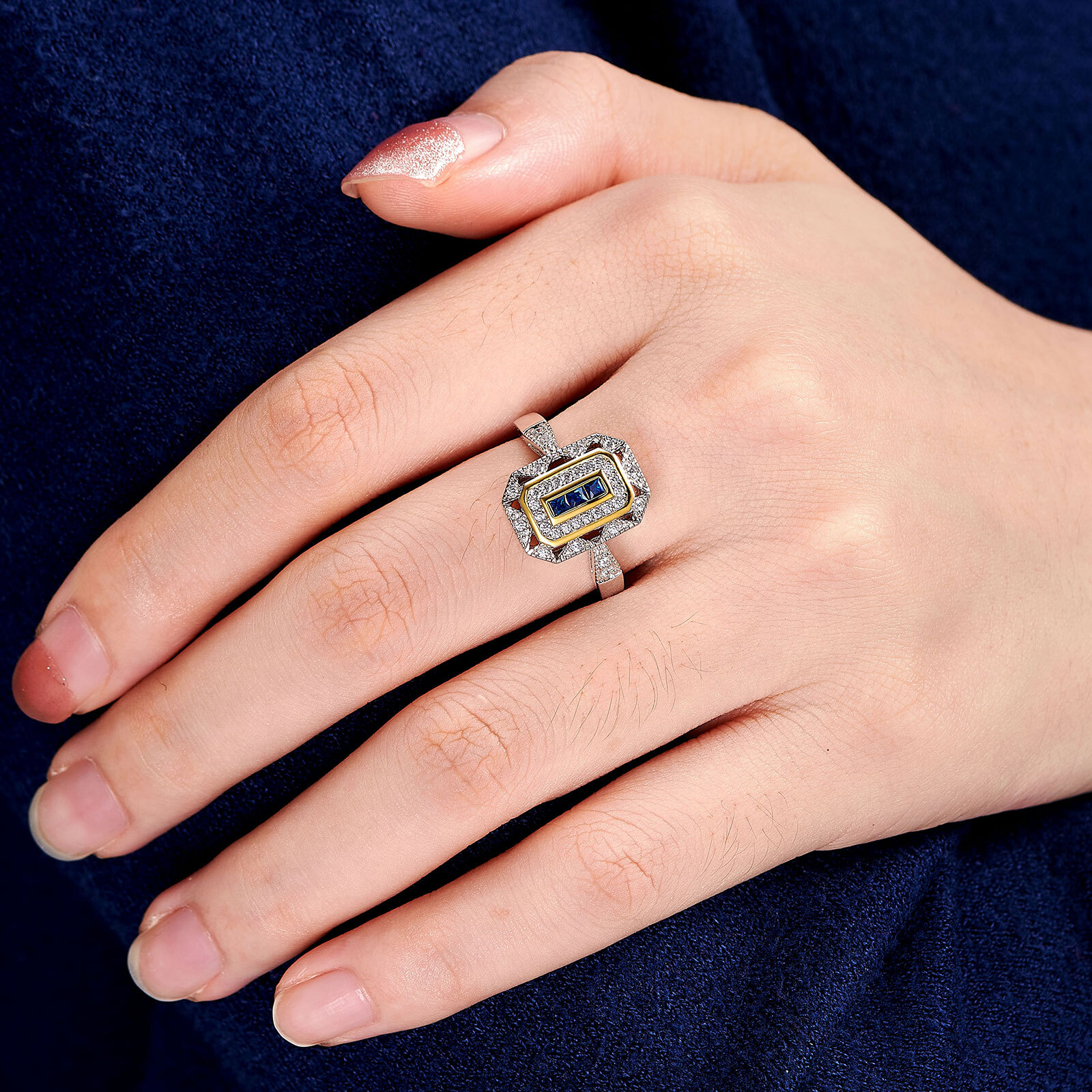 Vintage Lab-created Blue Sapphire Engagement Rings Sterling Silver Promise Ring