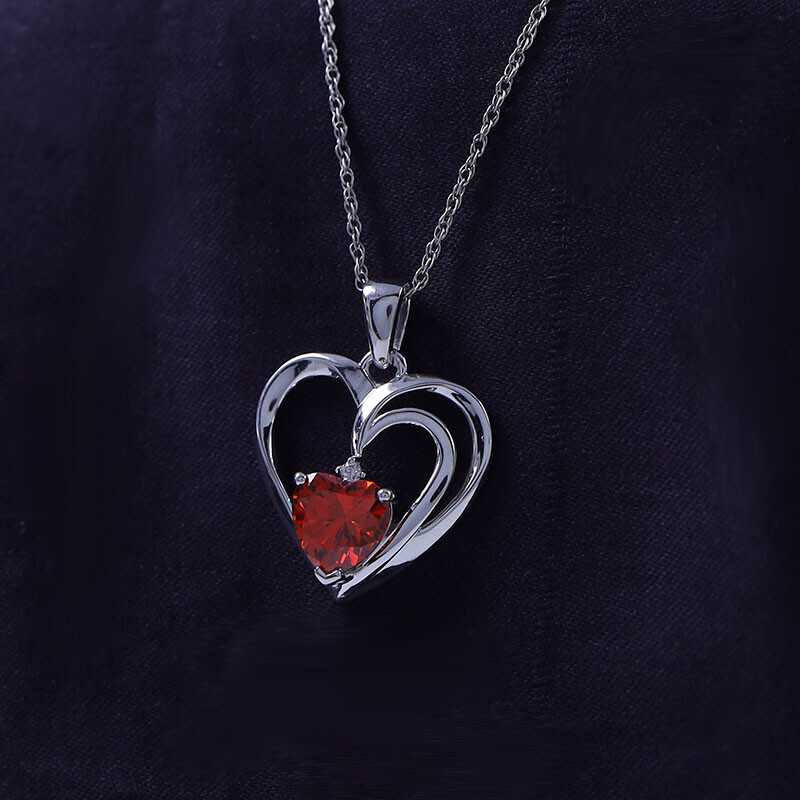 Love Heart Simulated Birthstone Pendant Necklace for Womens 925 Sterling Silver