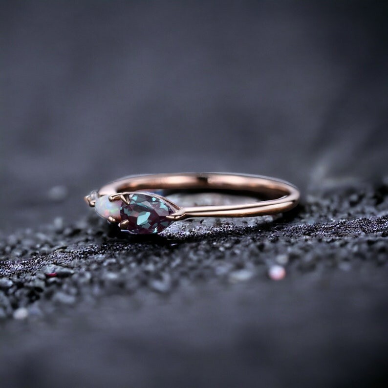 Vintage Alexandrite Opal Engagement Ring 14k Rose Gold Ring Promise Ring