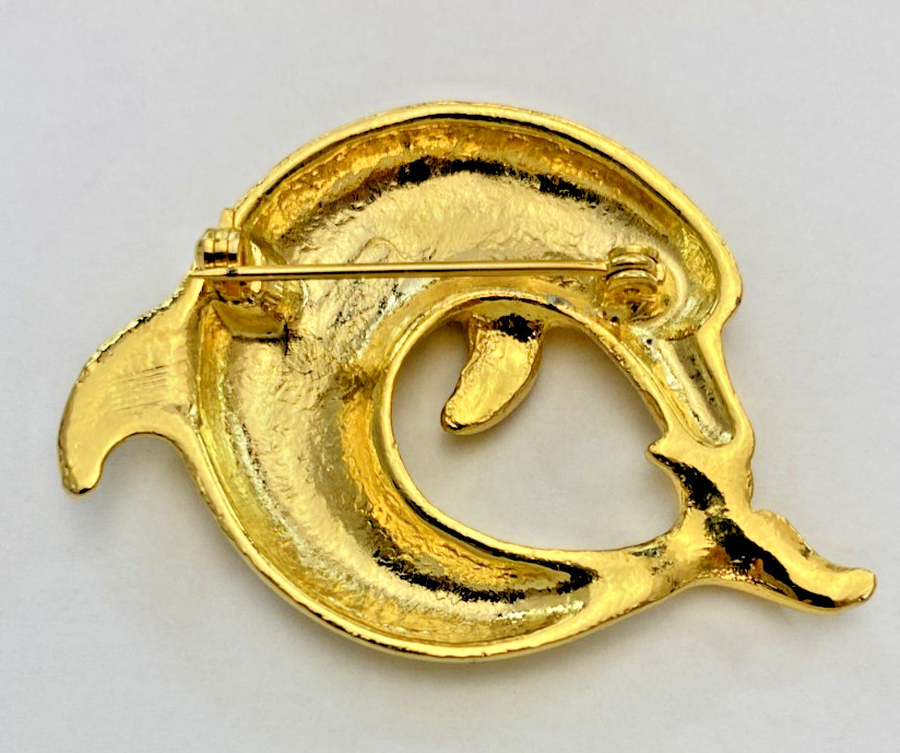 Allison Reed Dolphins Pendant Brooch Necklace Gold Plated 20″ Vintage NOS