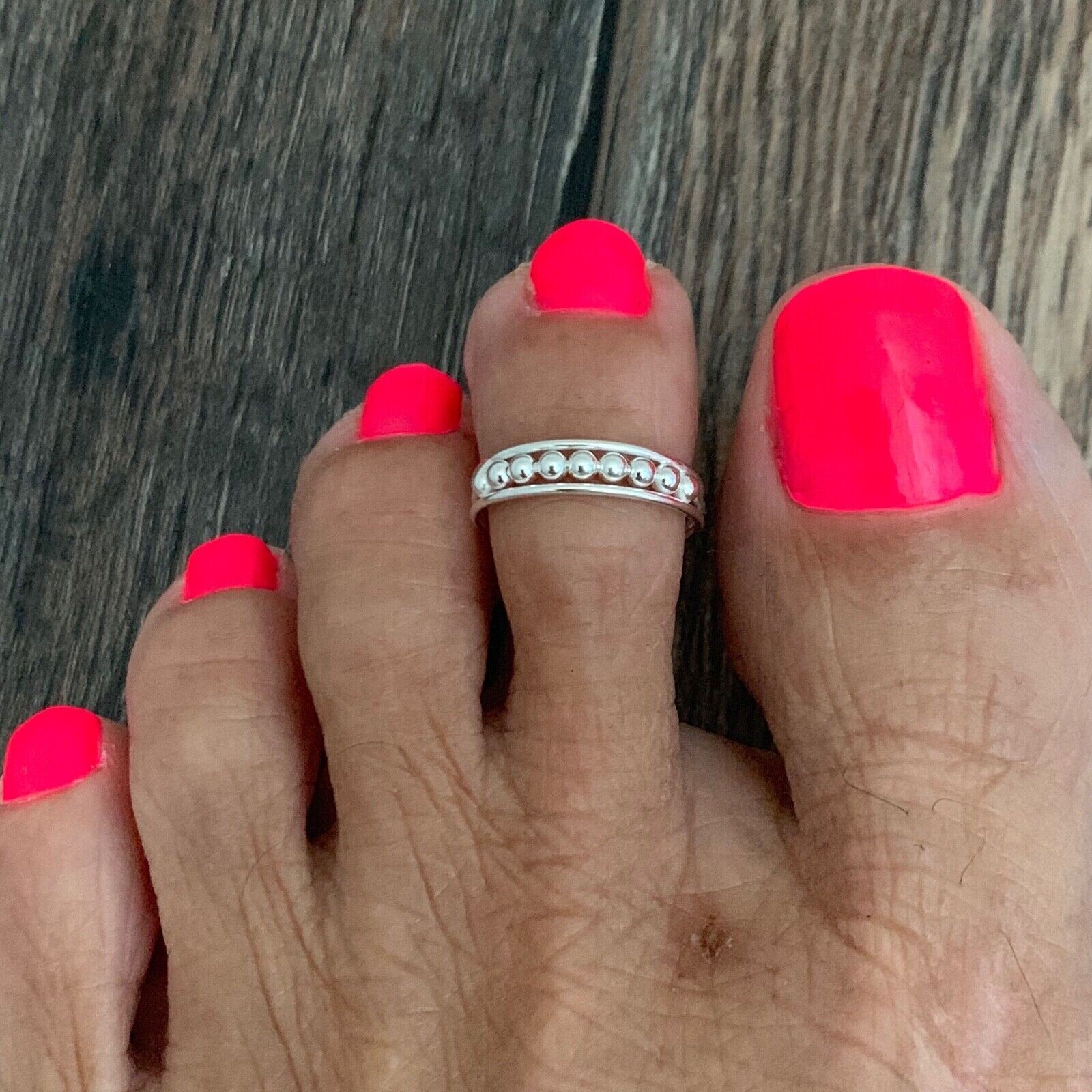 Women’s 925 Silver Solid Metal Adjustable Beads Toe Ring