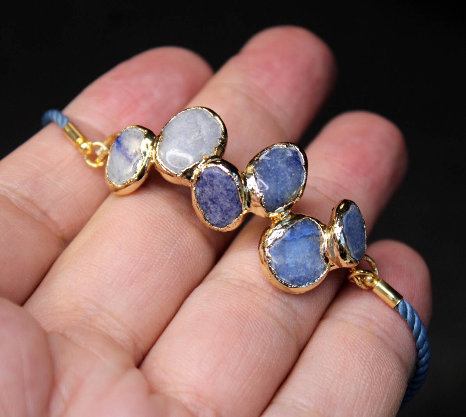 Handcrafted & Gold Plated Copper Adjustable Bracelet with Chalcedony Gemstones