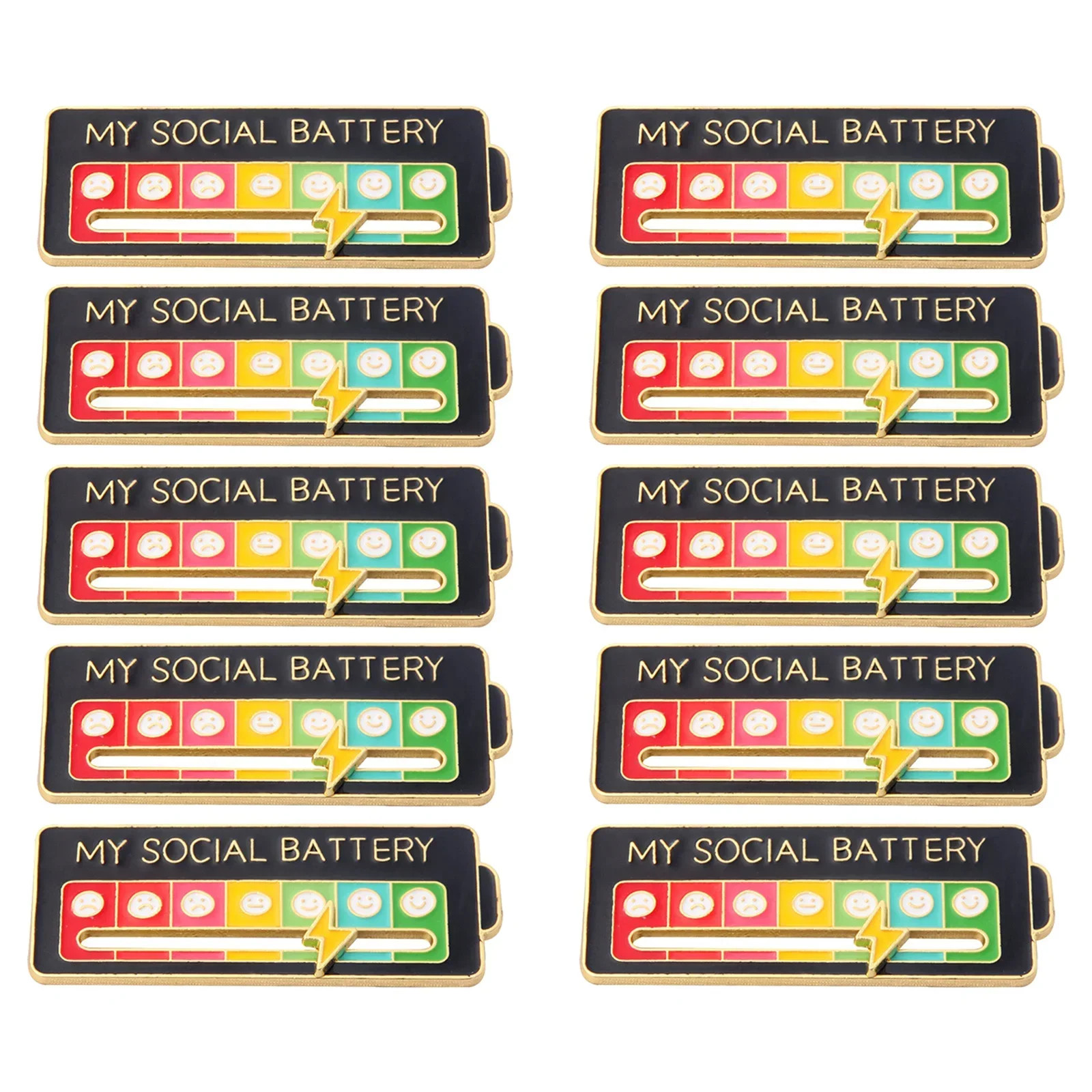 10pcs Mood Pins Social Battery Badge Facial Expression Brooches for Women Men